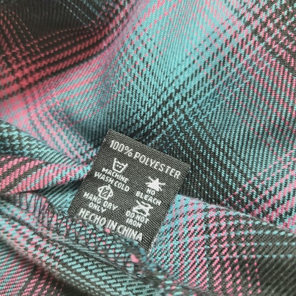 Dixxon Flannel Company Form And Function Plaid Button Up Shirt Black Pink Teal L - Picture 8 of 8